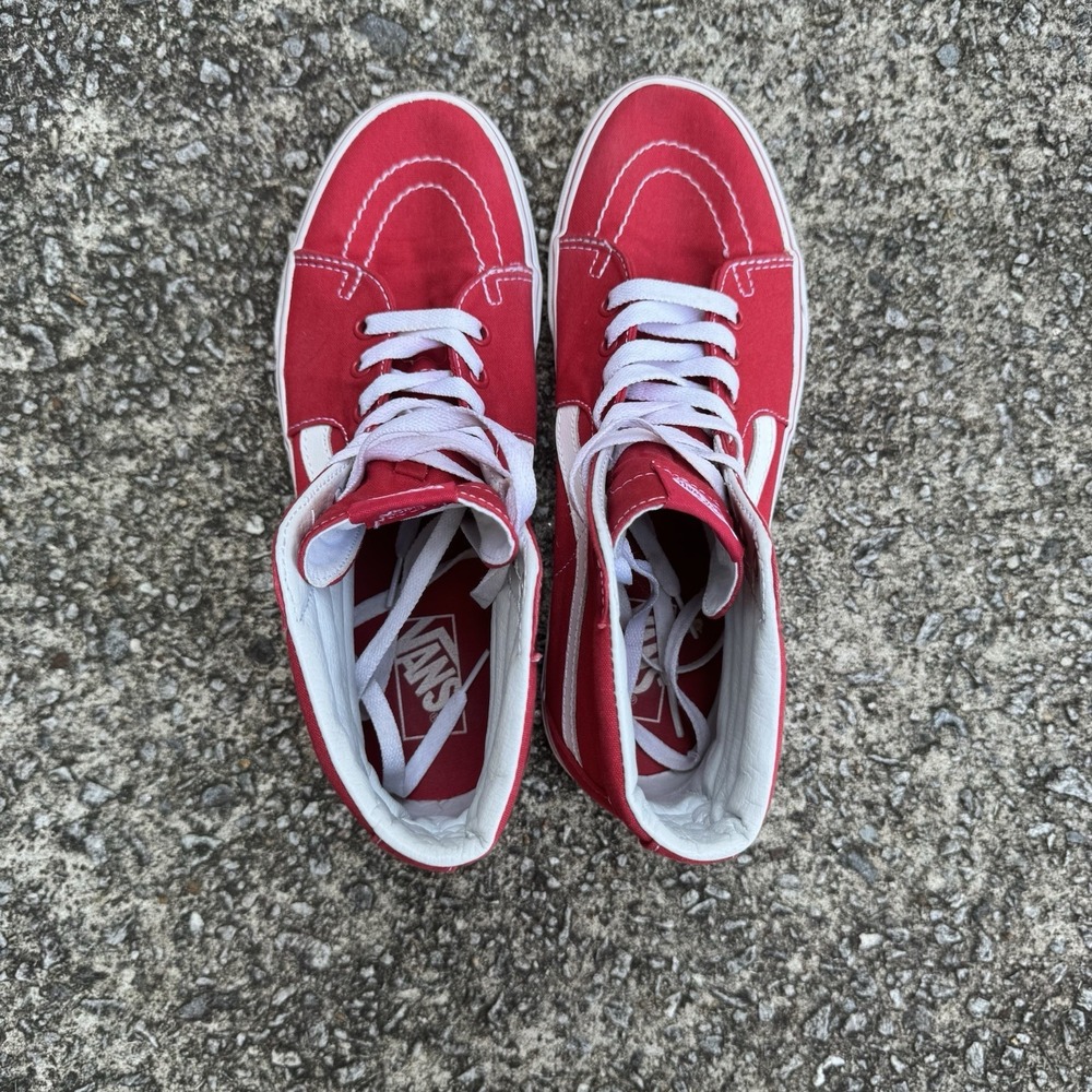 Vans Sk8-Hi Racing Red Men's 9‎ Women's 10.5 Sneaker Skater Canvas Hi-Top Shoes - Picture 6 of 10